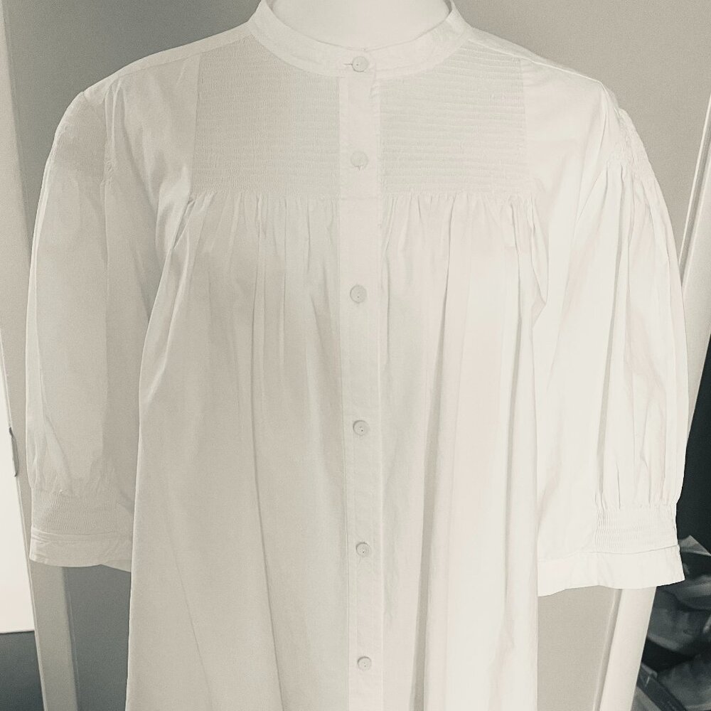REBECCA TAYLOR La Vie White Smocked Blouse, Size L - Picture 5 of 5